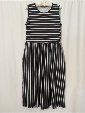 Sleeveless Black & White Striped Midi Dress